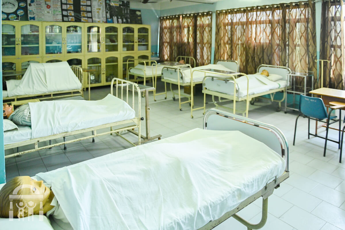 College nursing foundations lab hospital simulation room at Guru Nanak College of Nursing in Dhahan Kaleran