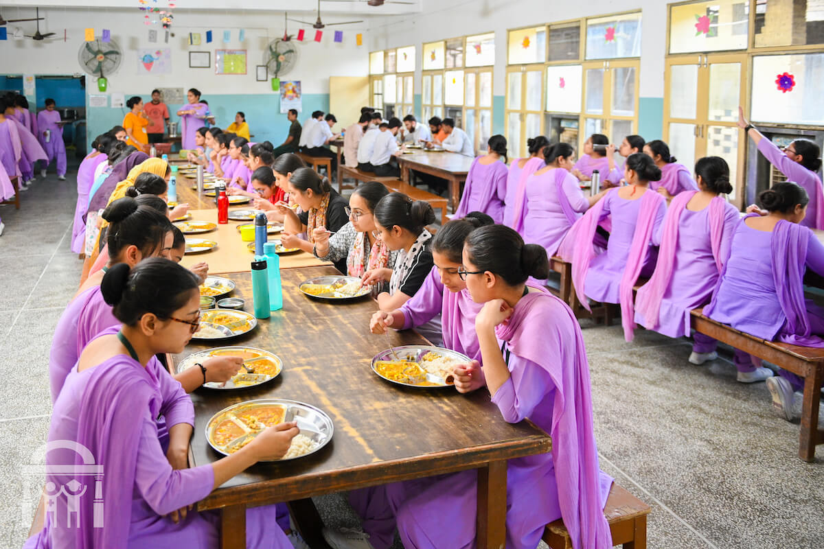 Nursing college mess hall seating area with tables - Guru Nanak College of Nursing Dhahan Kaleran